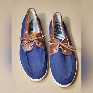 Men's POLO RALPH LAUREN Rylander Canvas Shoes Navy Brown Size 17 (RF529)
